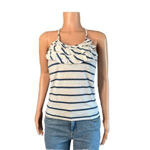 Chaser Shirt Womens Small Spaghetti Strap Ruffle Front Ivory Stripe Stitch Fix